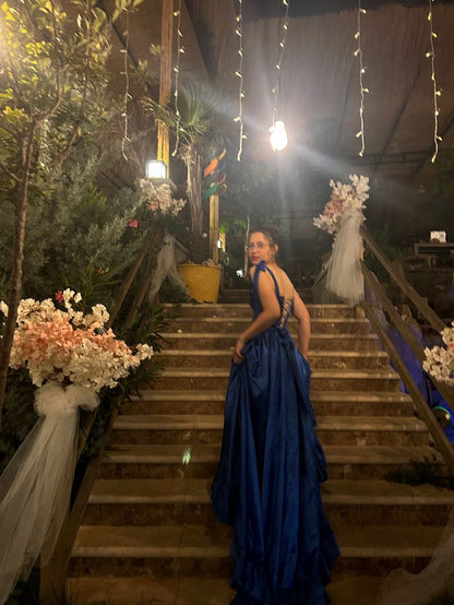 Cute A Line Spaghetti Straps Satin Ruffles Long Prom Dress,Party Dress,Evening Dress GG2398