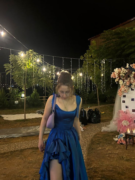 Cute A Line Spaghetti Straps Satin Ruffles Long Prom Dress,Party Dress,Evening Dress GG2398