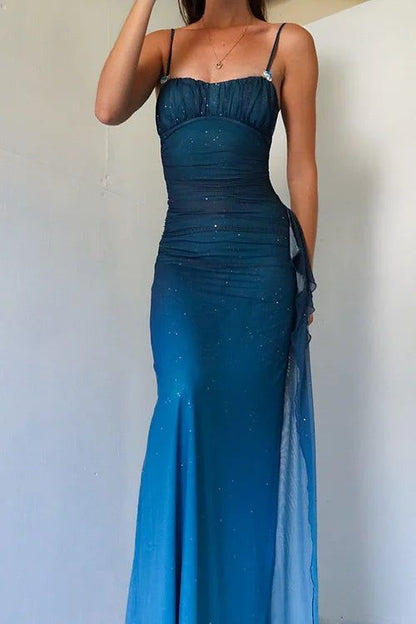 Glitter Mermaid Spaghetti Straps Gradient Blue Chiffon Long Prom Dress,Party Dress,Evening Dress GG2407