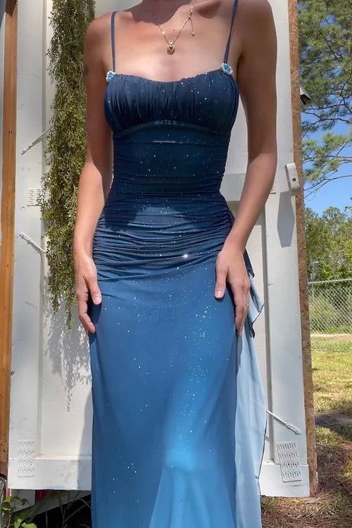 Glitter Mermaid Spaghetti Straps Gradient Blue Chiffon Long Prom Dress,Party Dress,Evening Dress GG2407