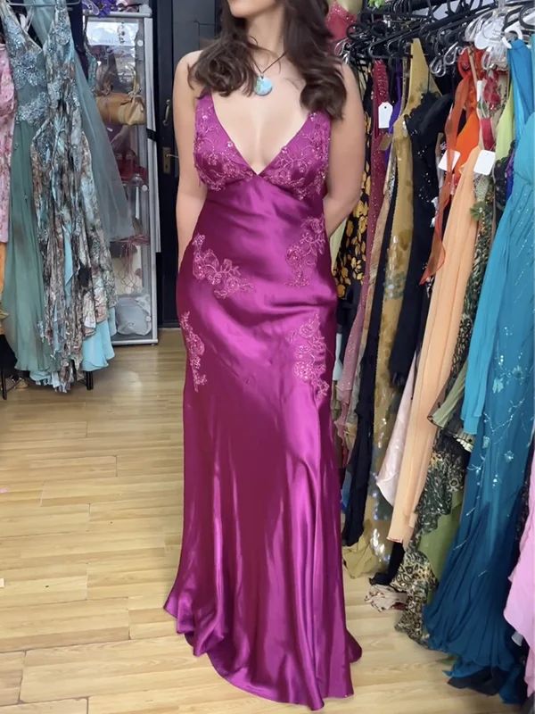 Classy Mermaid V Neck Satin Applique Long Prom Dress,Party Dress,Evening Dress GG2408