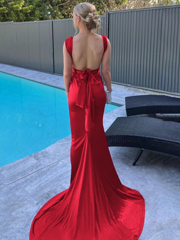 Classy Mermaid Straps Satin Long Prom Dress,Party Dress,Evening Dress GG2410