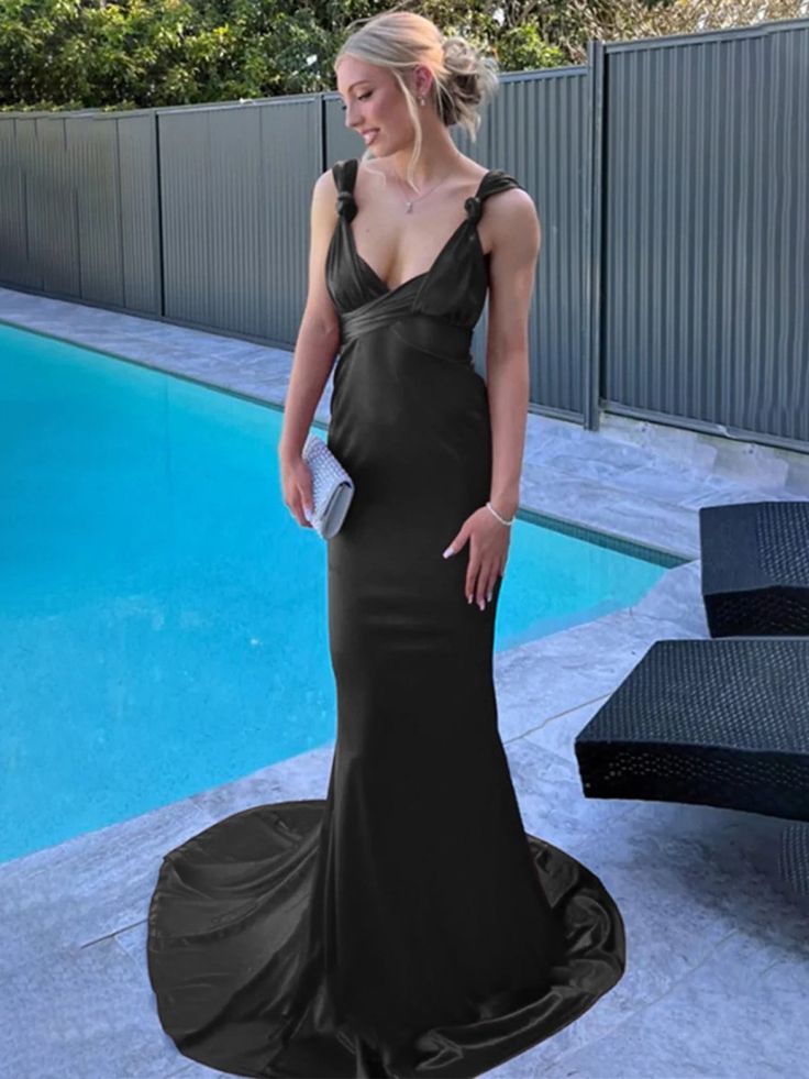 Classy Mermaid Straps Satin Long Prom Dress,Party Dress,Evening Dress GG2410