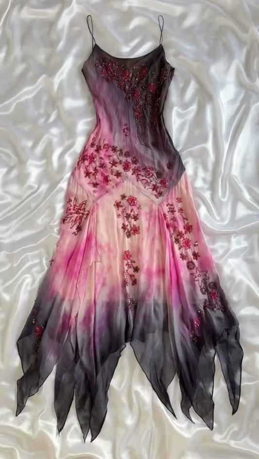 Unique Mermaid Spaghetti Straps Chiffon Beaded Long Prom Dress,Party Dress,Evening Dress GG2412