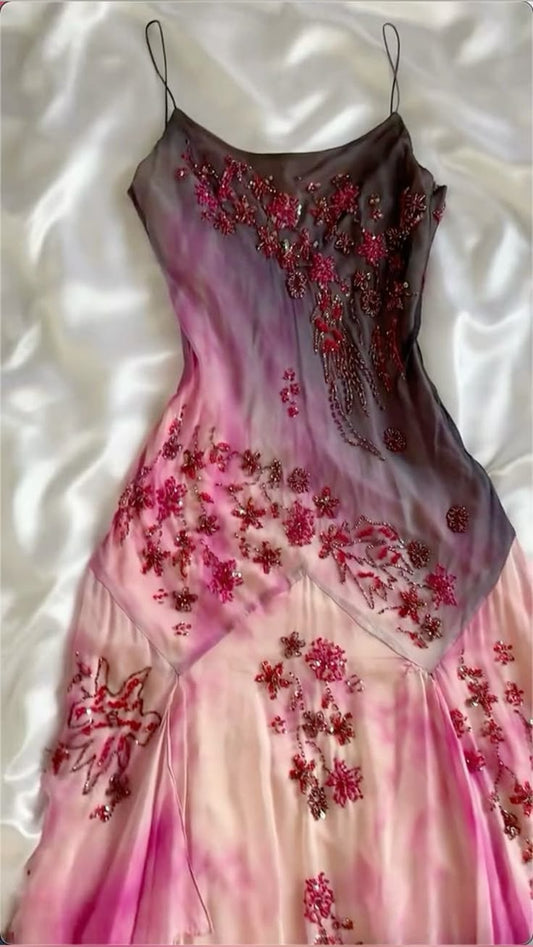 Unique Mermaid Spaghetti Straps Chiffon Beaded Long Prom Dress,Party Dress,Evening Dress GG2412