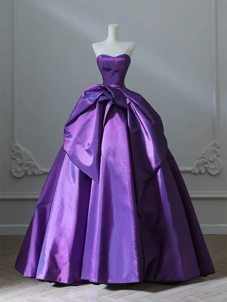 Unique  Ball Gown Strapless Purple Satin Long Prom Dress, Party Dress, Evening Dress GG2422