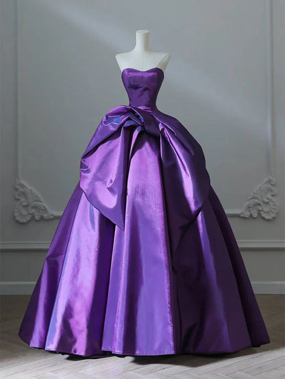Unique  Ball Gown Strapless Purple Satin Long Prom Dress, Party Dress, Evening Dress GG2422