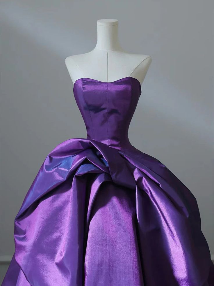 Unique  Ball Gown Strapless Purple Satin Long Prom Dress, Party Dress, Evening Dress GG2422