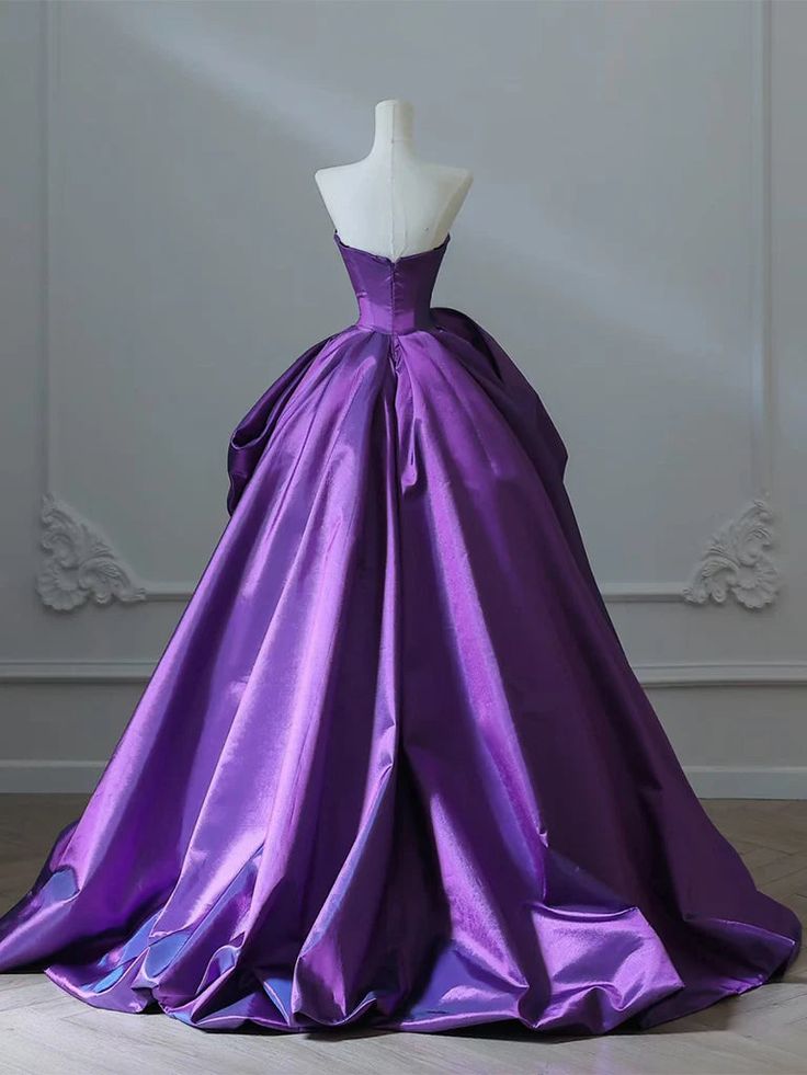 Unique  Ball Gown Strapless Purple Satin Long Prom Dress, Party Dress, Evening Dress GG2422
