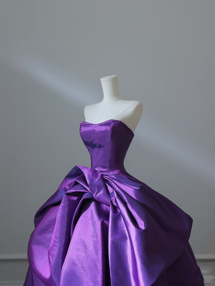 Unique  Ball Gown Strapless Purple Satin Long Prom Dress, Party Dress, Evening Dress GG2422