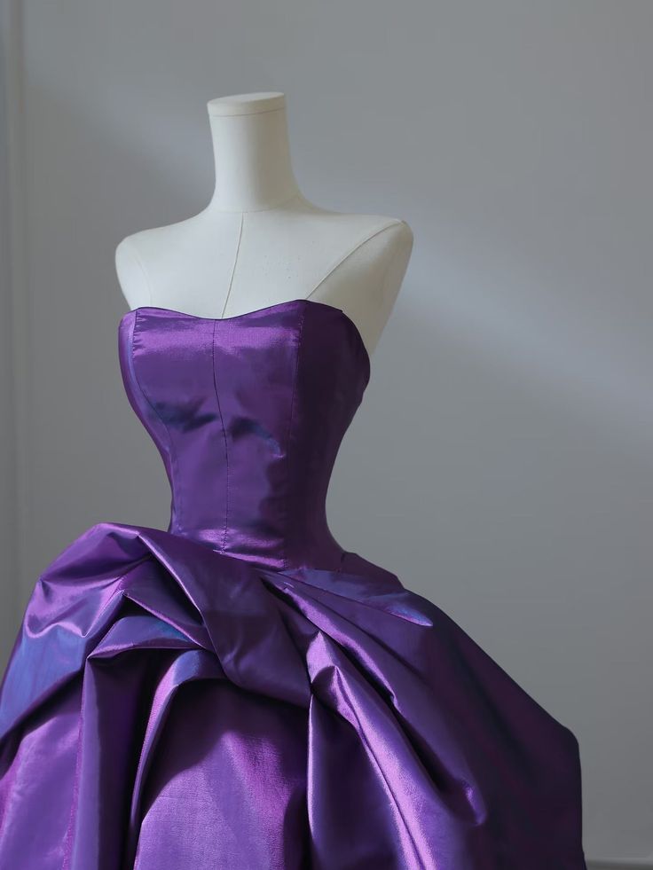 Unique  Ball Gown Strapless Purple Satin Long Prom Dress, Party Dress, Evening Dress GG2422