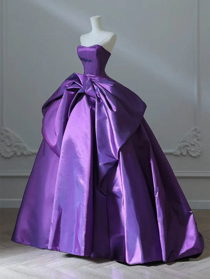 Unique  Ball Gown Strapless Purple Satin Long Prom Dress, Party Dress, Evening Dress GG2422