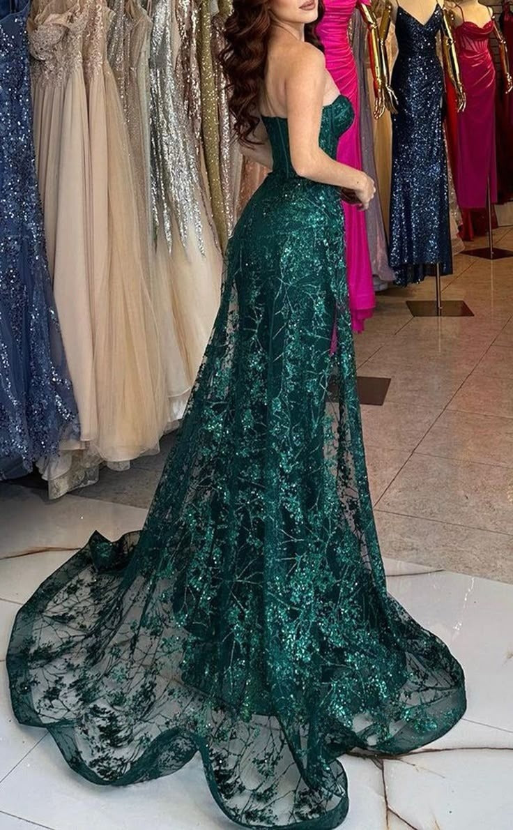 Stunning A Line Sweetheart Dark Green Satin Lace Long Prom Dress, Party Dress, Evening Dress GG2441