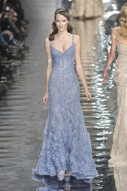 Stunning Mermaid Spaghetti Straps Tulle Beaded Long Prom Dress, Party Dress, Evening Dress GG2446