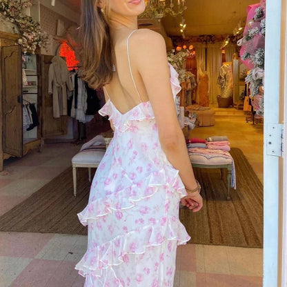 Fairy Mermaid Spaghetti Straps Chiffon Printing Ruffles Long Prom Dress, Party Dress, Evening Dress GG2449