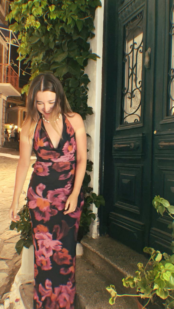 Unique Mermaid Halter Chiffon Flowers Printing Long Prom Dress, Party Dress, Evening Dress GG2454