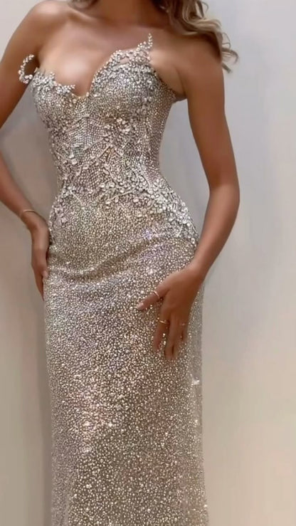 Stunning Mermaid Strapless Satin Beaded Long Prom Dress, Party Dress, Evening Dress GG2479