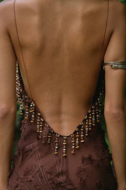 Sexy Mermaid Spaghetti Straps Satin Beaded Backless Long Prom Dress, Party Dress, Evening Dress GG2482