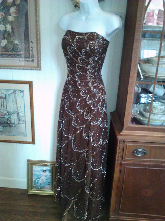 Unique Mermaid Strapless Satin Beaded Long Prom Dress, Party Dress, Evening Dress GG2487