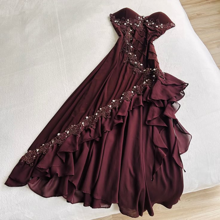 Elegant A Line Strapless Burgundy Chiffon Applique Long Prom Dress, Party Dress, Evening Dress GG2488