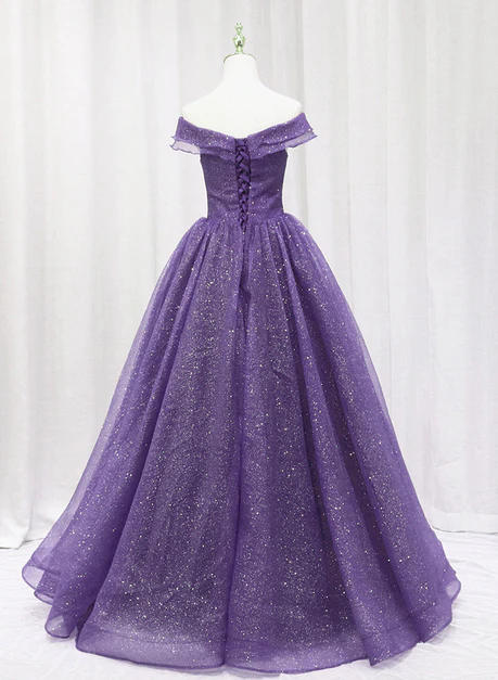 Elegant A Line Off The Shoulder Purple Tulle Sweetheart Long Prom Dress, Evening Dress GG249
