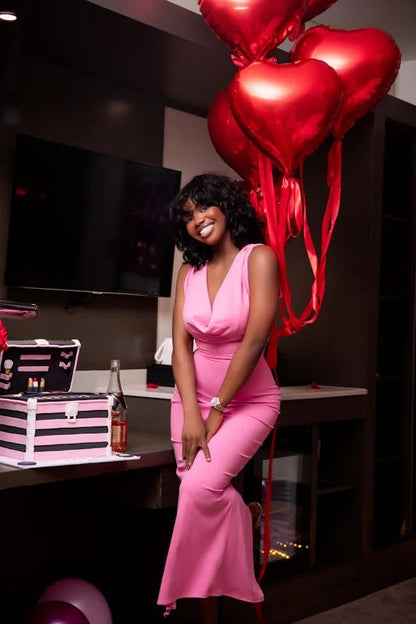 Cute Mermaid Halter Pink Satin Long Prom Dress, Party Dress, Evening Dress GG2501