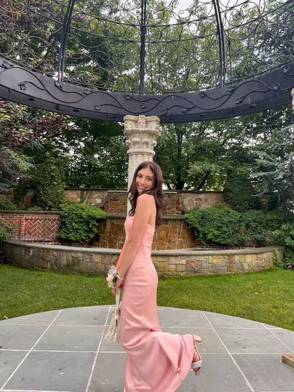 Simple Mermaid Strapless Pink Satin Long Prom Dress, Party Dress, Evening Dress GG2523