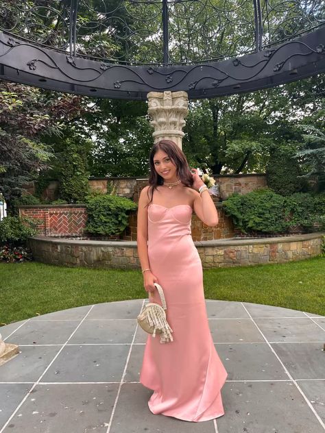 Simple Mermaid Strapless Pink Satin Long Prom Dress, Party Dress, Evening Dress GG2523