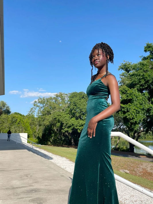 Classy Mermaid Spaghetti Straps Dark Green Velvet Long Prom Dress, Party Dress, Evening Dress GG2524