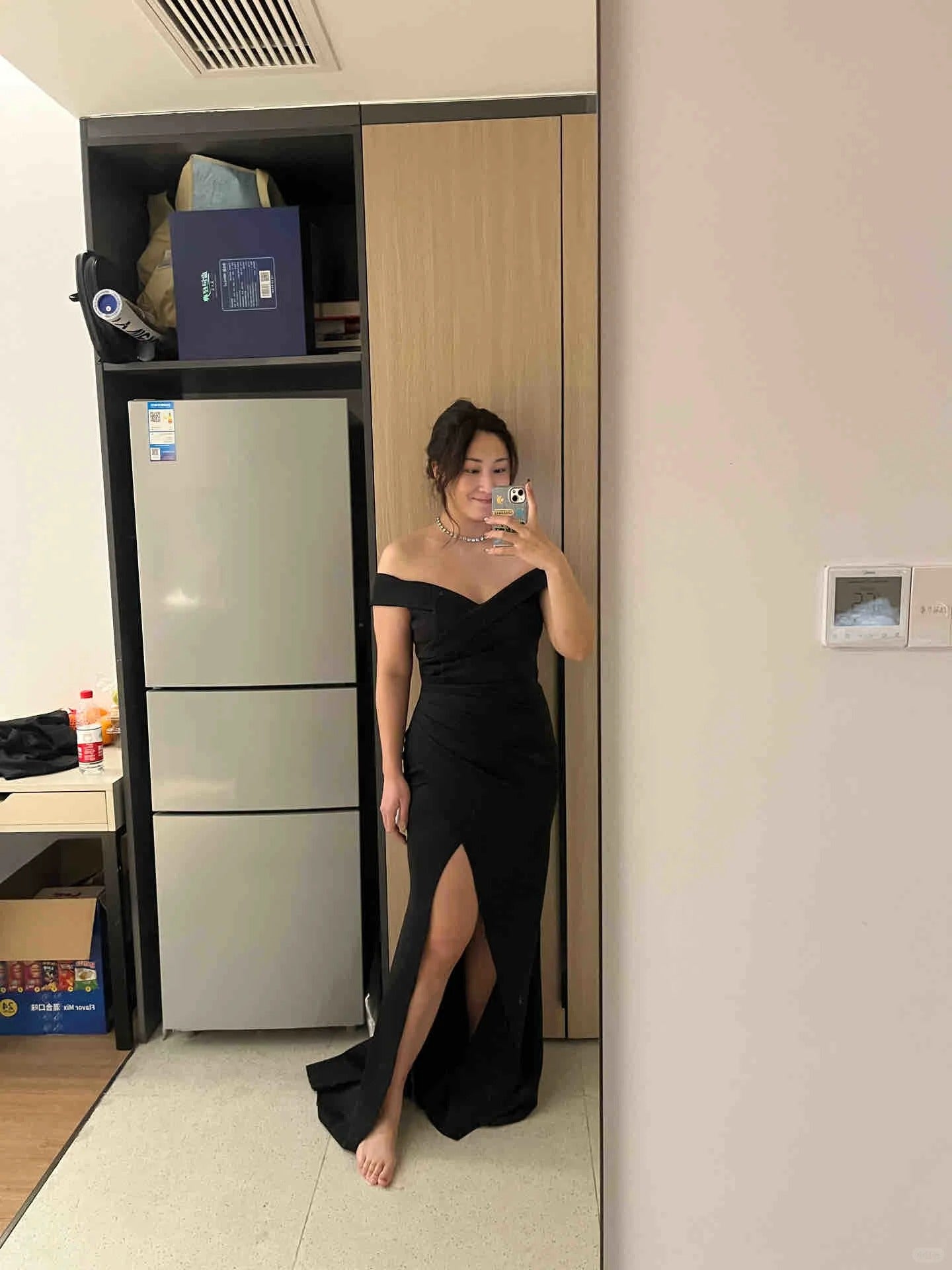 Black Mermaid Off The Shoulder Satin Slit Long Prom Dress, Party Dress, Evening Dress GG2533