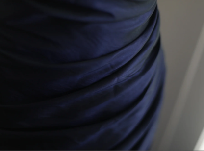 Classy Mermaid One Shoulder Navy Satin Pleated Long Prom Dress, Party Dress, Evening Dress GG2536