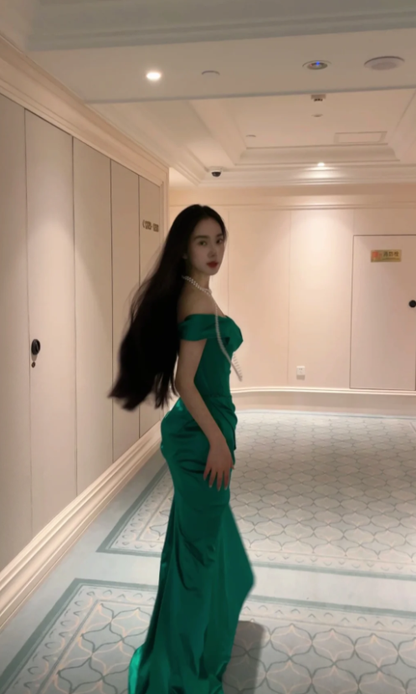 Elegant Mermaid Off The Shoulder Satin Long Prom Dress, Party Dress, Evening Dress GG2537