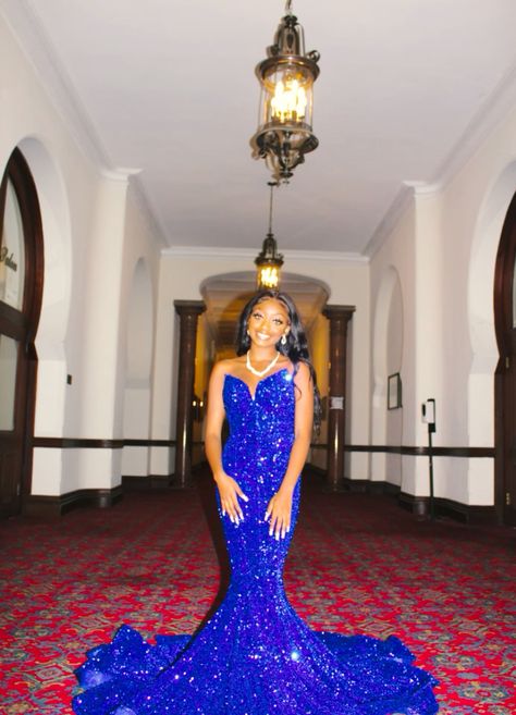 Glitter Mermaid Strapless Royal Blue Satin Sequin Long Prom Dress, Party Dress, Evening Dress GG2548