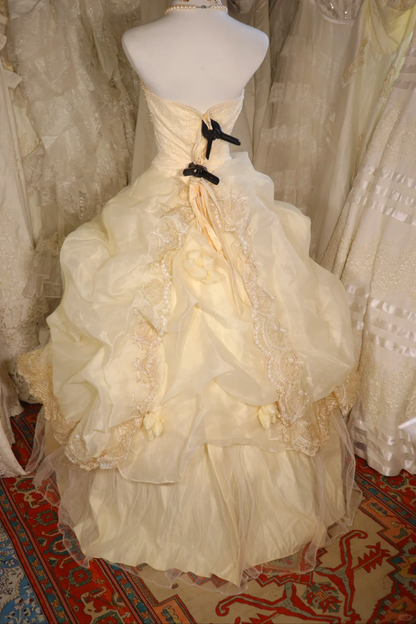 Stunning Ball Gown Sweetheart Pastel Yellow Satin Chiffon Beaded Long Prom Dress, Party Dress, Evening Dress GG2550