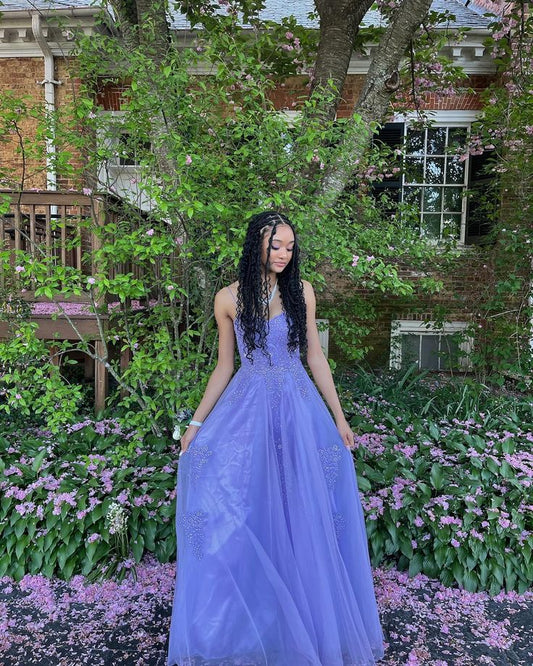 Elegant A Line Spaghetti Straps Tulle Sequin Long Prom Dress, Party Dress, Evening Dress GG2551