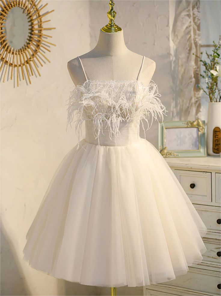 Cute A Line Spaghetti Straps White Tulle Short Prom Dress,Homecoming Dress,Birthday Dress GG2566