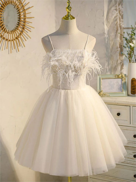 Cute A Line Spaghetti Straps White Tulle Short Prom Dress,Homecoming Dress,Birthday Dress GG2566
