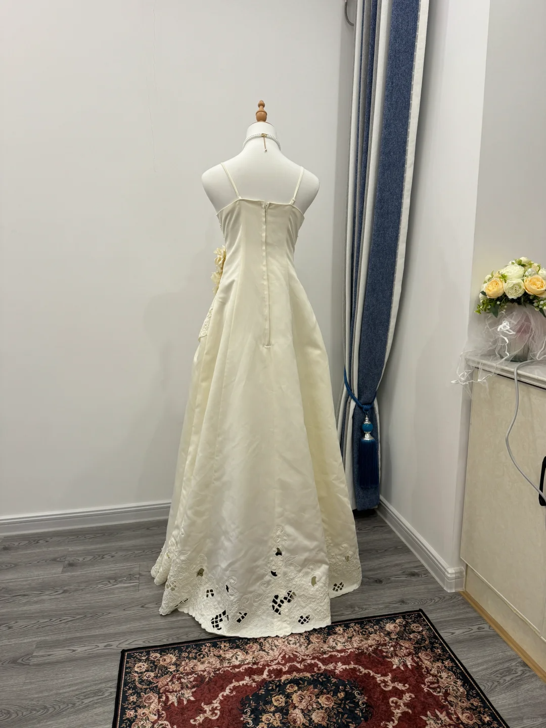 Classy A Line Spaghetti Straps Satin Applique Long Prom Dress, Party Dress, Evening Dress GG2568