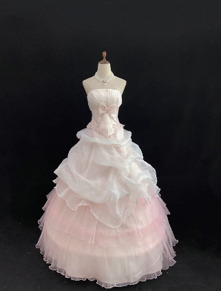 Lovely Ball Gown Strapless Light Pink Satin Tulle Applique Long Prom Dress, Party Dress, Evening Dress GG2572