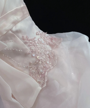 Lovely Ball Gown Strapless Light Pink Satin Tulle Applique Long Prom Dress, Party Dress, Evening Dress GG2572