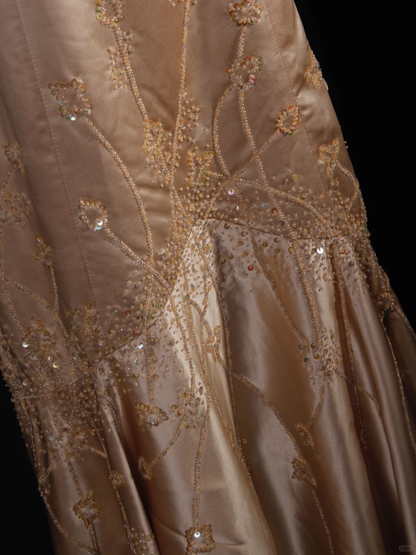 Gorgeous Mermaid Spaghetti Straps Champagne Satin Sequin Beaded Long Prom Dress, Party Dress, Evening Dress GG2573