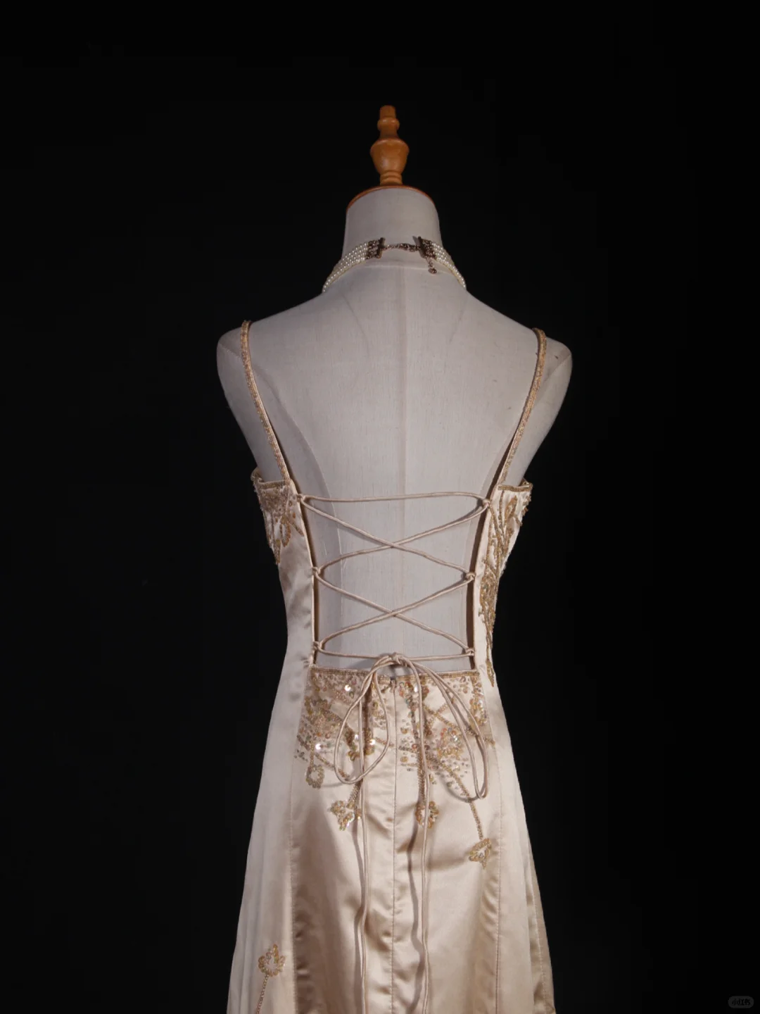 Gorgeous Mermaid Spaghetti Straps Champagne Satin Sequin Beaded Long Prom Dress, Party Dress, Evening Dress GG2573