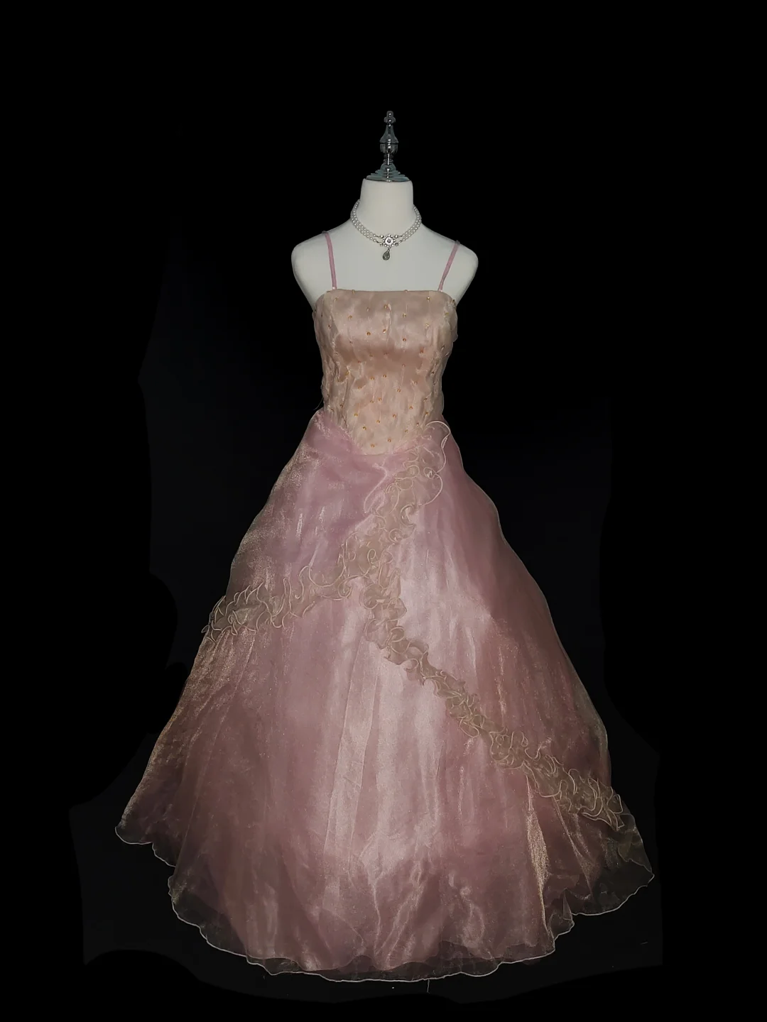 Cute A line Spaghetti Straps Satin Tulle Beaded Long Prom Dress, Party Dress, Evening Dress GG2574