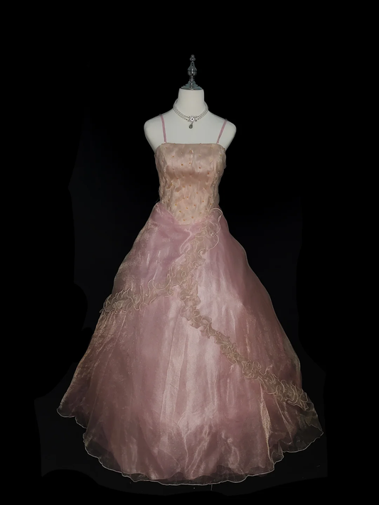 Cute A line Spaghetti Straps Satin Tulle Beaded Long Prom Dress, Party Dress, Evening Dress GG2574