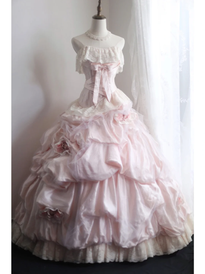 Stunning Ball Gown Strapless Satin Tulle Lace Flowers Long Prom Dress, Party Dress, Evening Dress GG2578