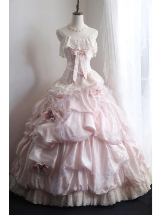 Stunning Ball Gown Strapless Satin Tulle Lace Flowers Long Prom Dress, Party Dress, Evening Dress GG2578