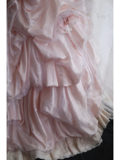 Stunning Ball Gown Strapless Satin Tulle Lace Flowers Long Prom Dress, Party Dress, Evening Dress GG2578