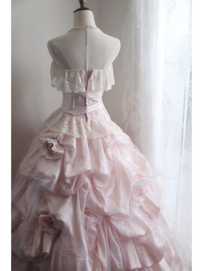 Stunning Ball Gown Strapless Satin Tulle Lace Flowers Long Prom Dress, Party Dress, Evening Dress GG2578