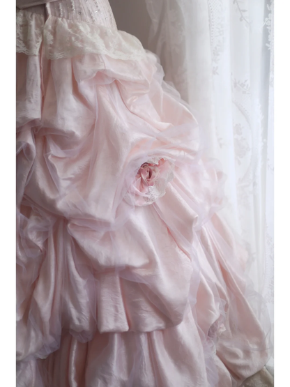 Stunning Ball Gown Strapless Satin Tulle Lace Flowers Long Prom Dress, Party Dress, Evening Dress GG2578