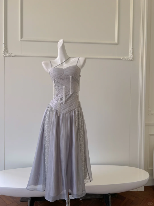 Classy A Line Spaghetti Straps Chiffon Beaded Long Prom Dress, Party Dress, Evening Dress GG2579